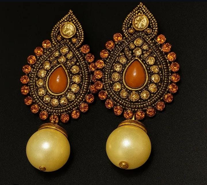 Vintage Amber Stone Jhumkas