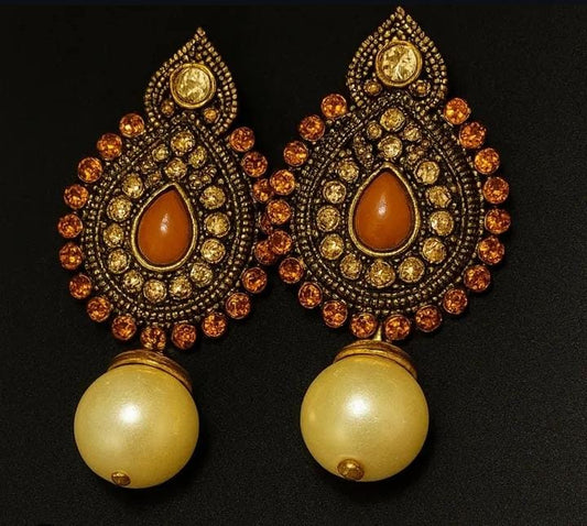 Vintage Amber Stone Jhumkas