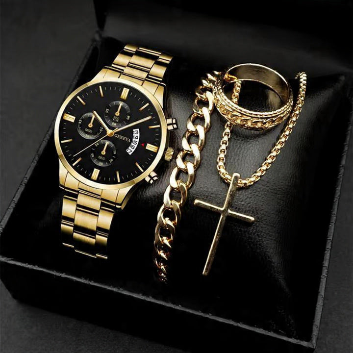 Gold Watch, Chain & Ring Gift Box